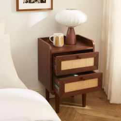 Table de chevet LEON noyer et cannage